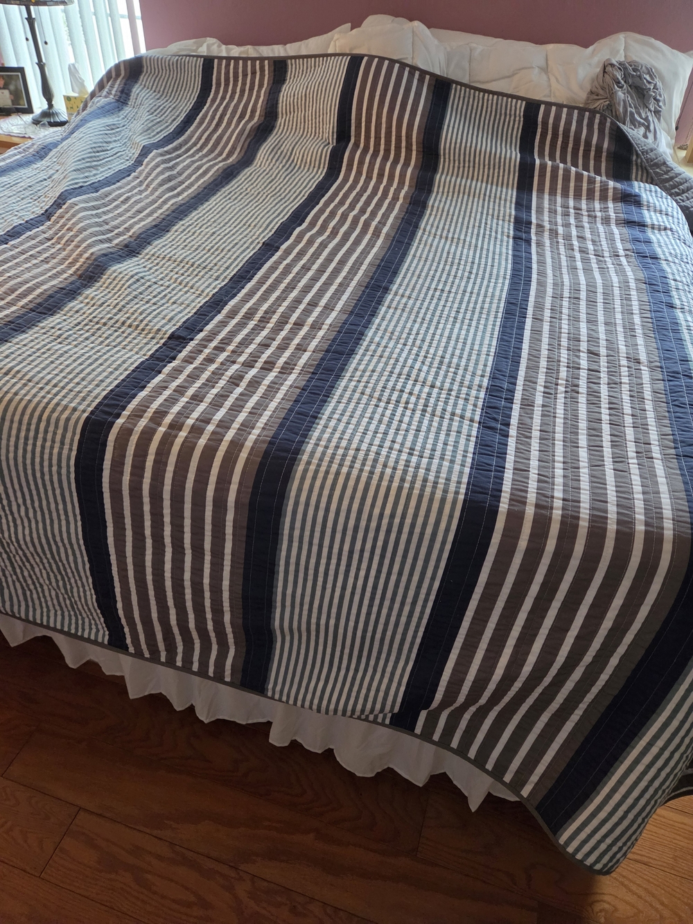 Striped Blue and Gray Quilted Bedspread - Classic Home Bedding